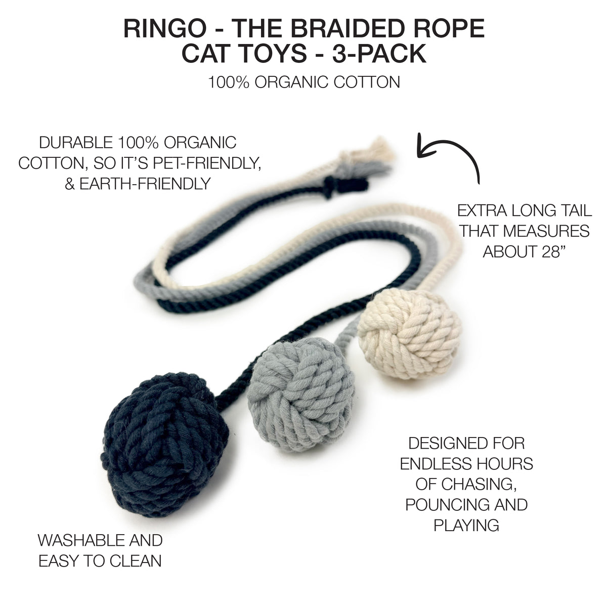 RINGO - THE BRAIDED ROPE CAT TOYS, 3 PACK