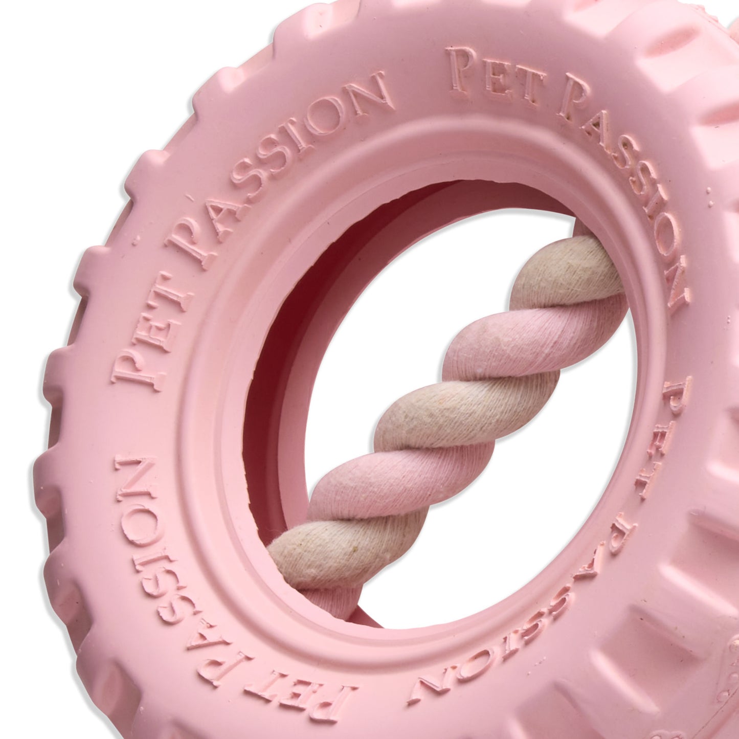 Close-up of tire with pet passion logo 