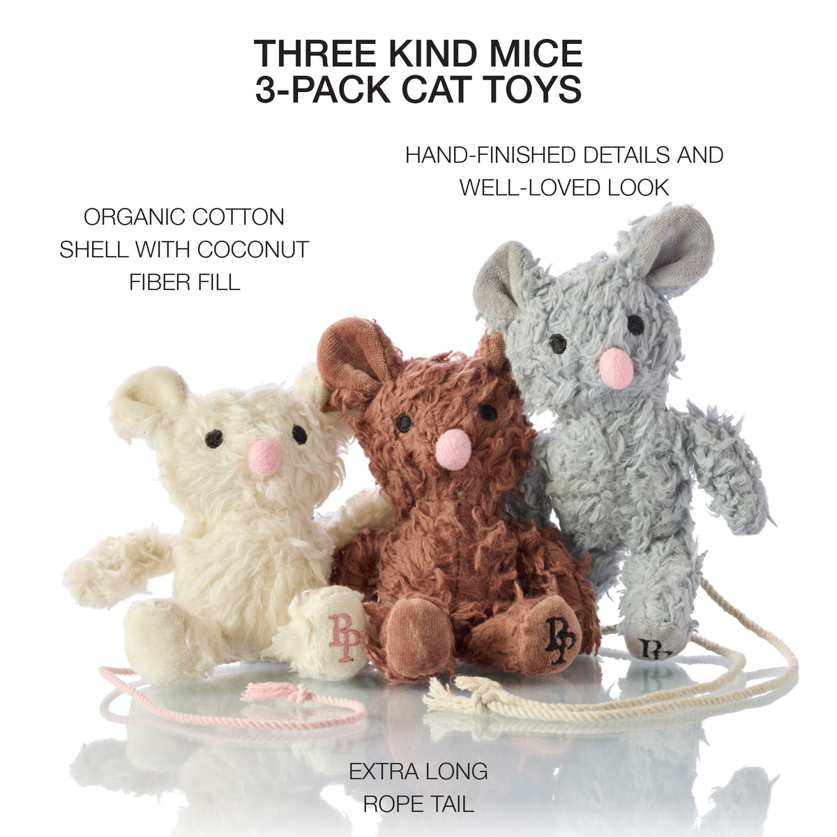 THREE KIND MICE - THE PLUSH MOUSE CAT TOYS, 3-PACK