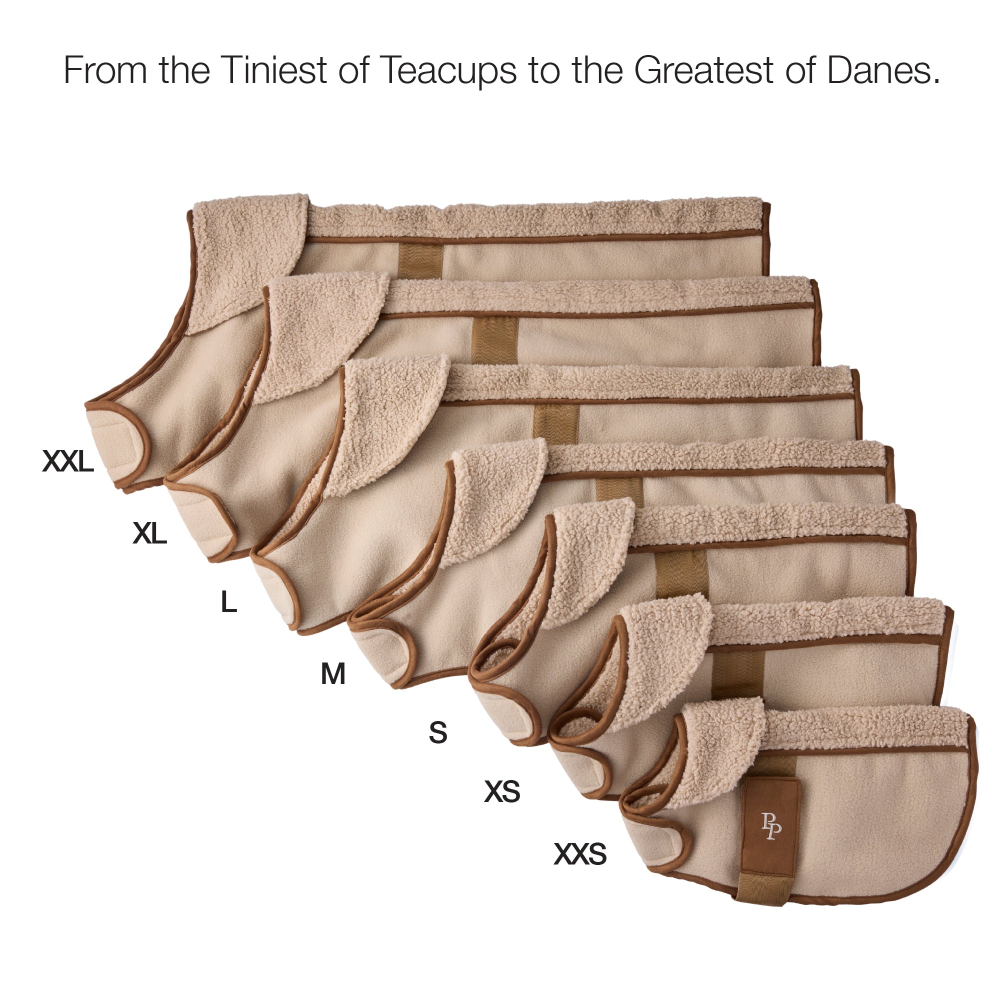 Set of dog diapers in various sizes with brand logo on a white background