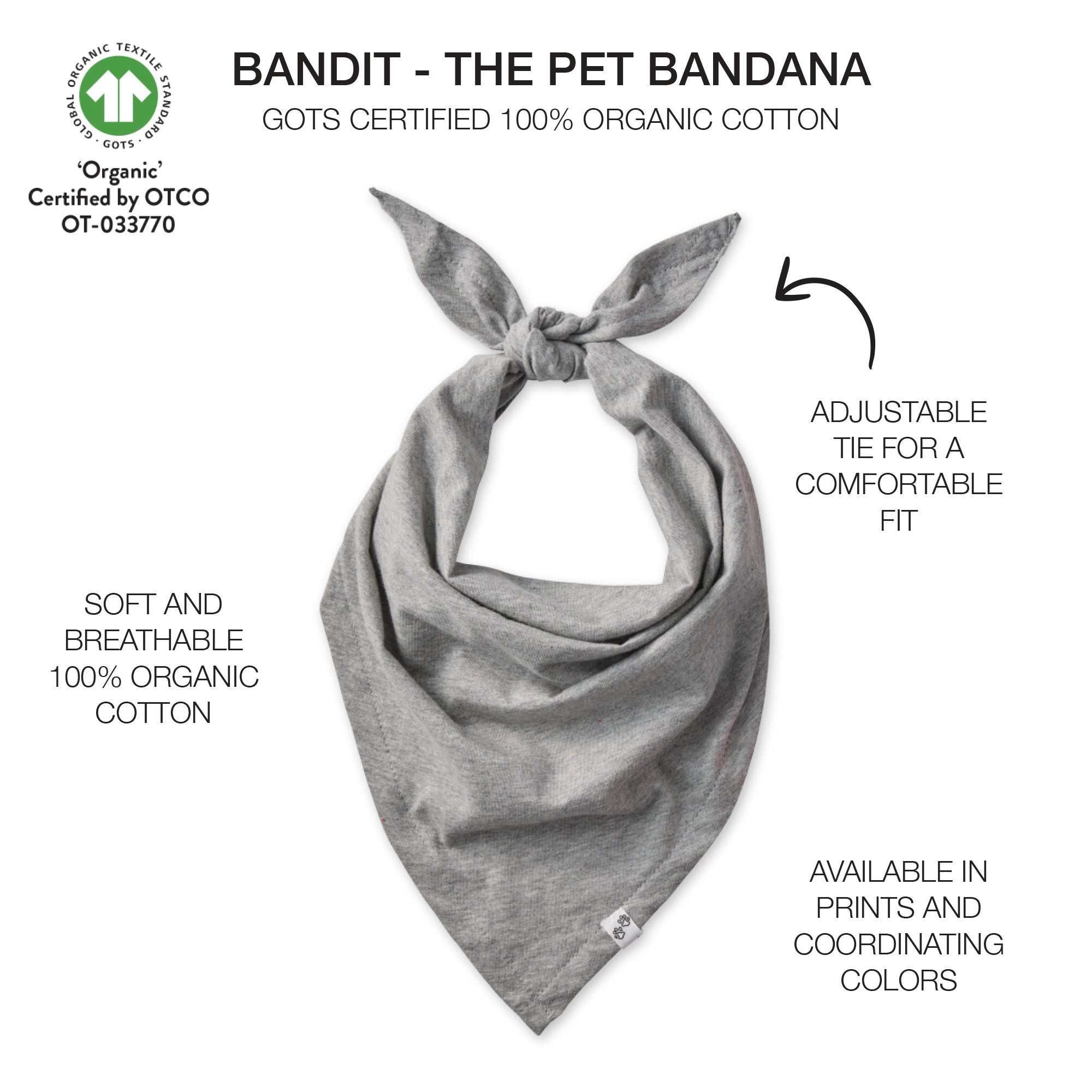 BANDIT - THE PET BANDANA , GRAY