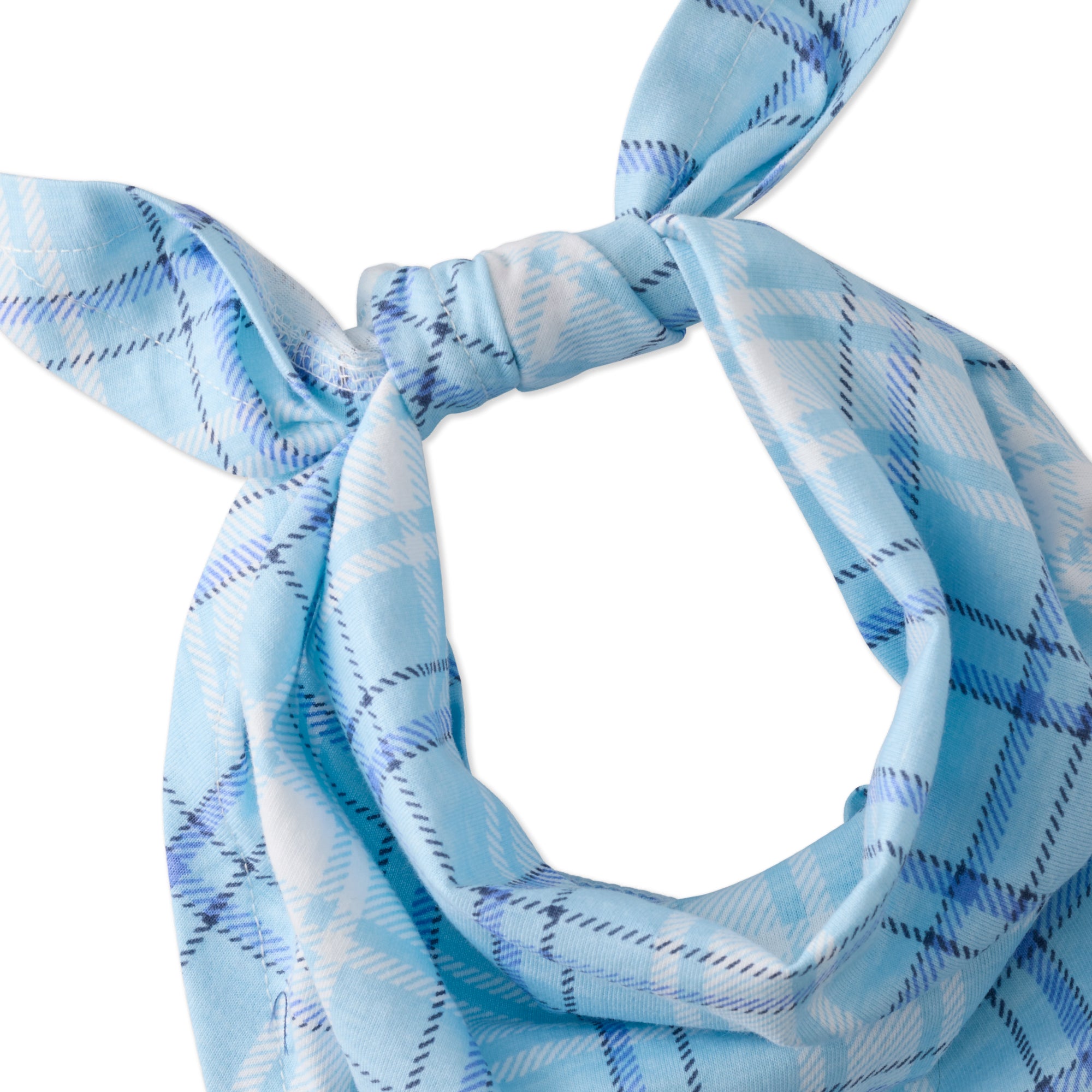 Light blue plaid scarf on a white background
