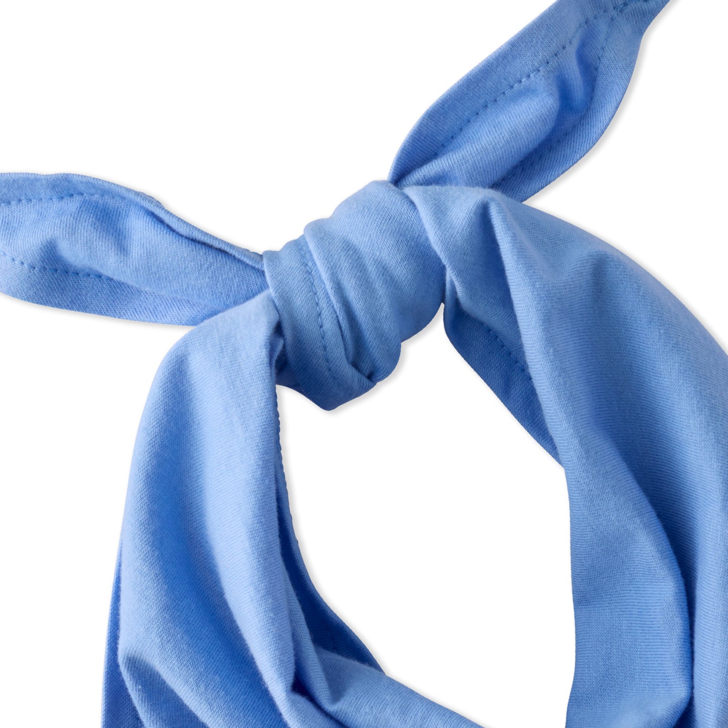 Close-up of a blue headband with a knot on a white background