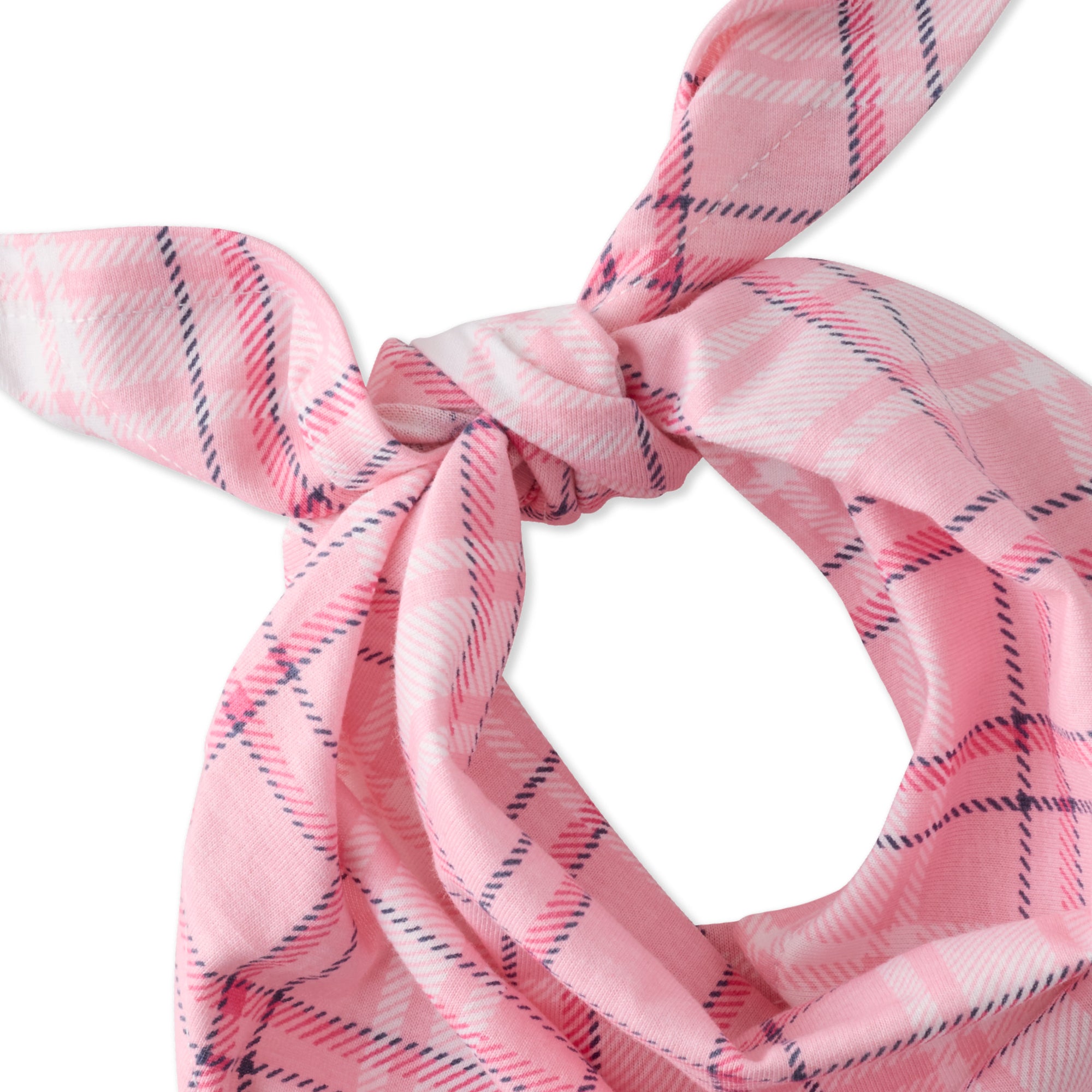 Pink plaid headband with a knot on a white background