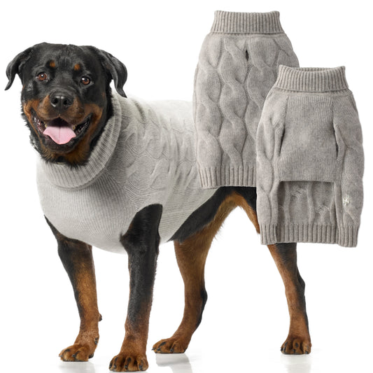 Pet Passion Clark chunky 100% cashmere cable knit dog sweater vest in Cashmere Mist — luxury knit dog sweater
