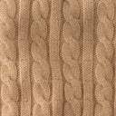 Close-up of beige knitted fabric with cable pattern
