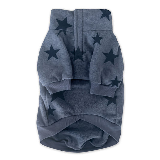 Pet Passion Hudson recycled polar fleece dog henley in Faded Denim Stars — cozy eco-friendly dog sweatshirt