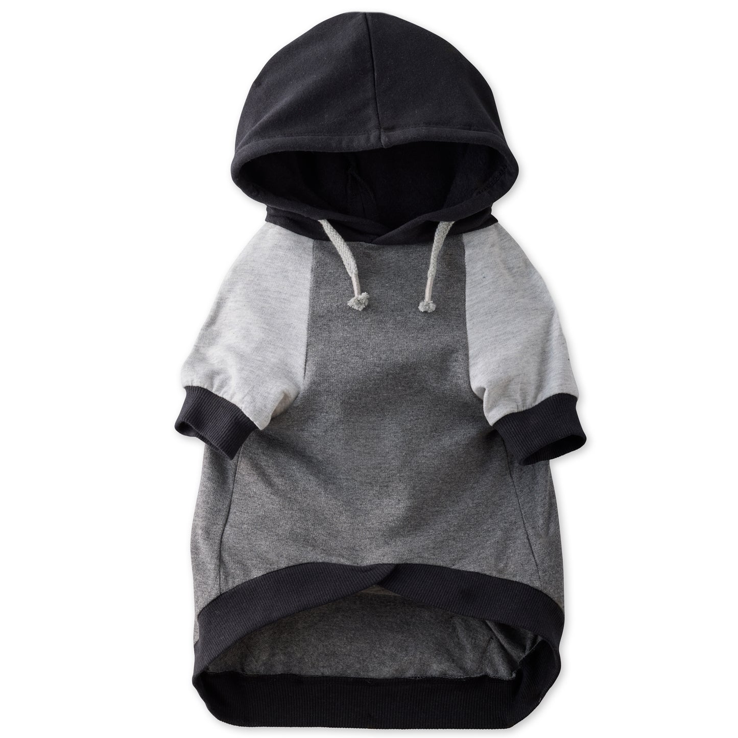 Gray and black hoodie for pets on a white background