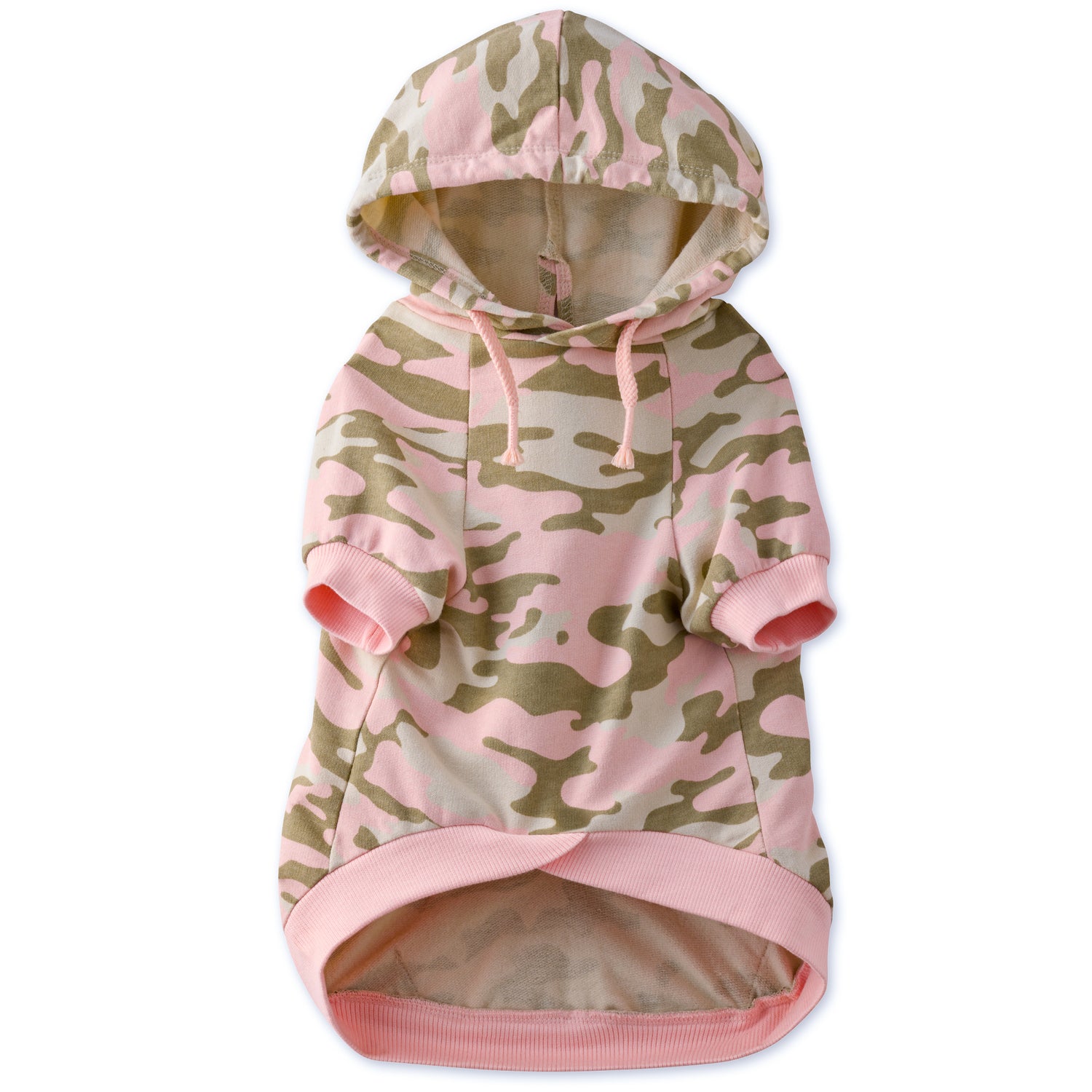 Pet Passion Rocky original lightweight hooded dog tee in Pink Camo — soft organic cotton dog hoodie t-shirt