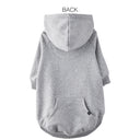 Gray pet hoodie with a pocket on the back, shown from the back view.