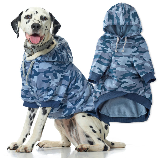 Pet Passion Rocky II extra plush comfy dog hoodie in Navy Camo — cozy fleece-lined sweatshirt for small to large dogs