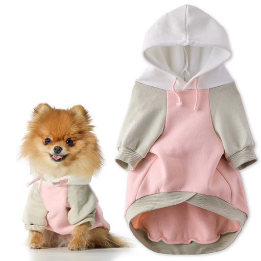 Pet Passion Rocky II extra plush comfy dog hoodie in Pink Color Block — cozy fleece-lined sweatshirt for small to large dogs