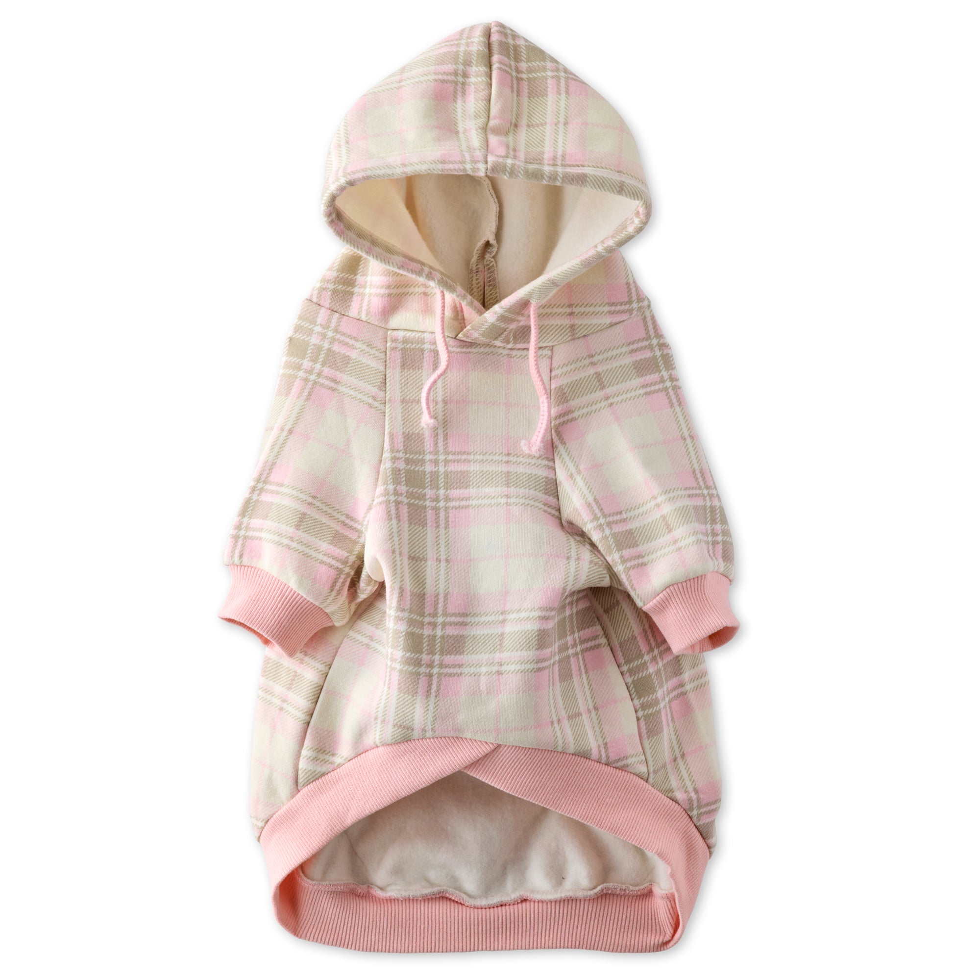 Pet Passion Rocky II extra plush comfy dog hoodie in Pink Chesterfield Plaid — cozy fleece-lined sweatshirt for small to large dogs