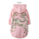 Pink and camouflage dog hoodie on a white background