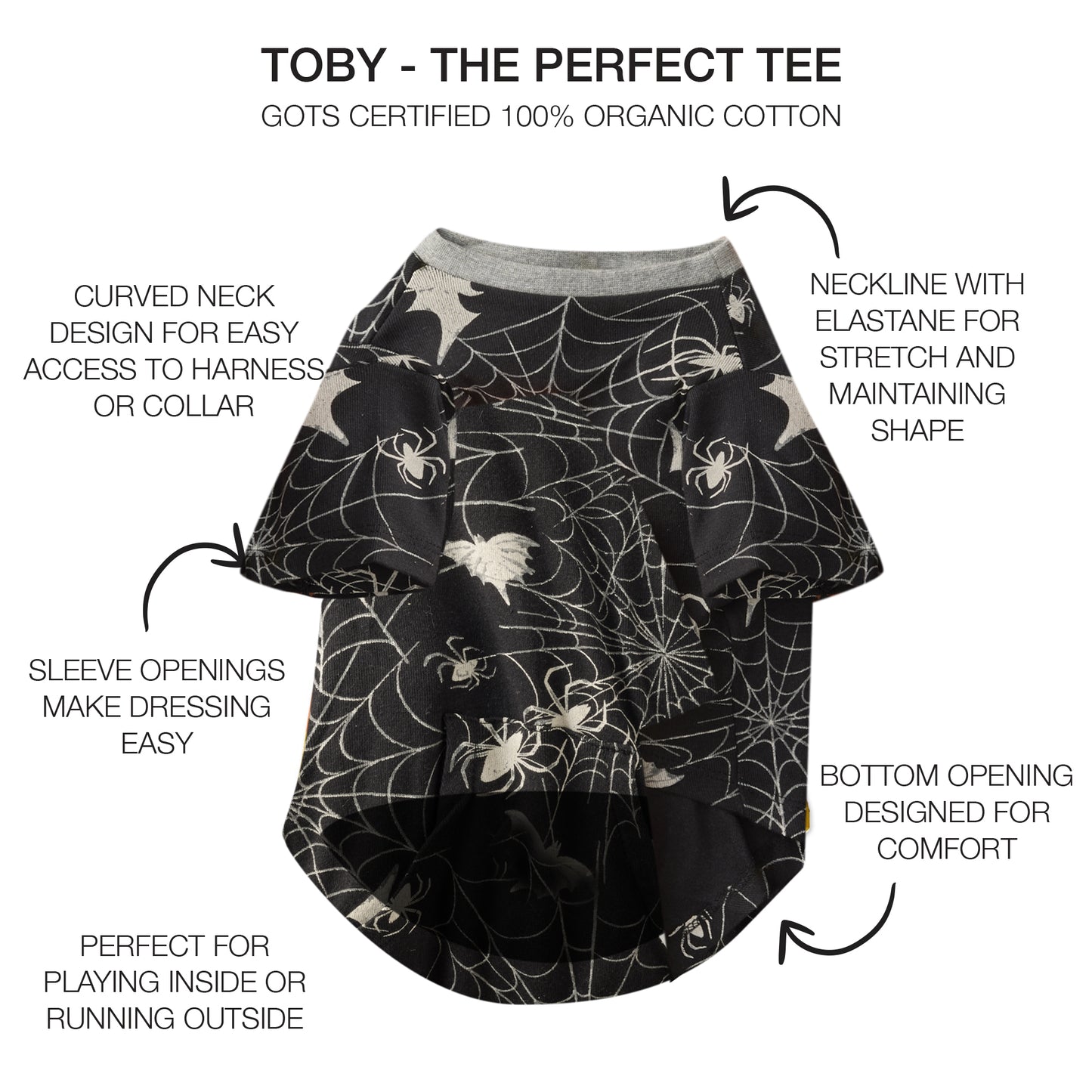 Pet Passion Toby perfect dog tee in Batty Black — 100% organic cotton short-sleeve dog t-shirt