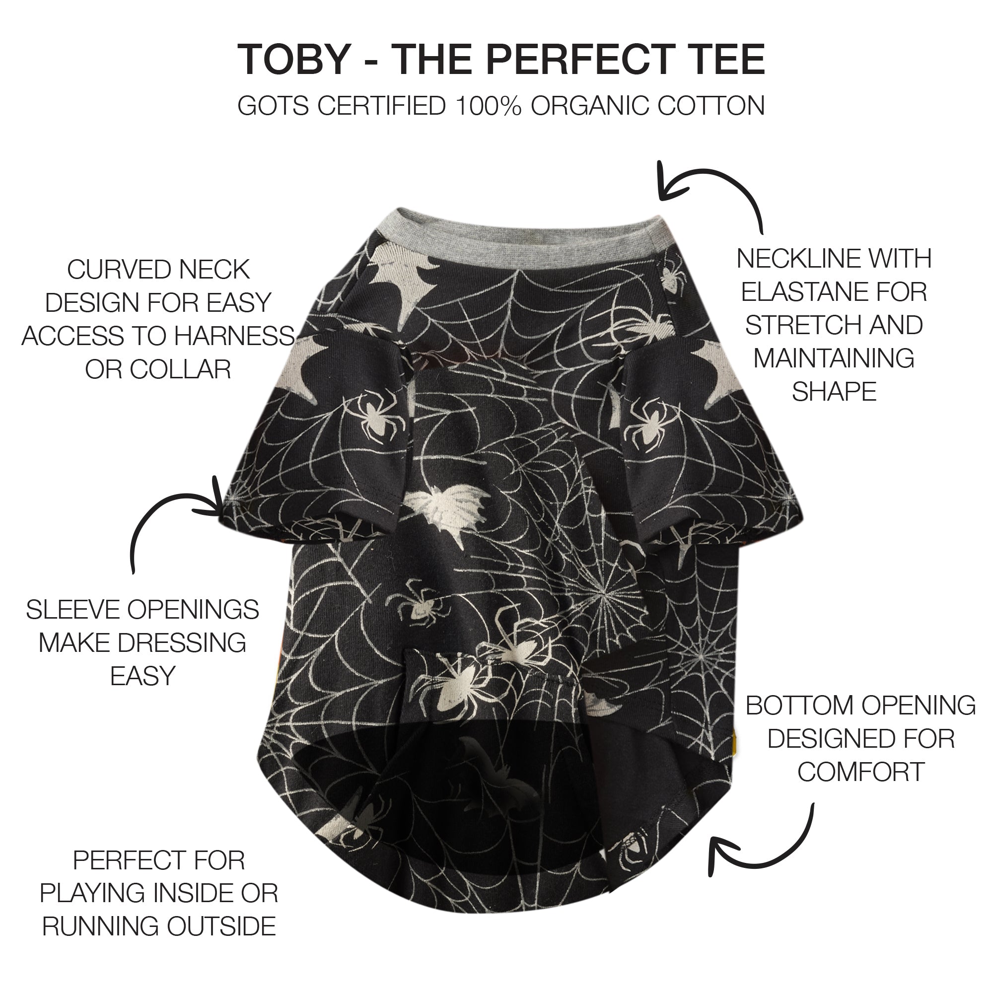 Pet Passion Toby perfect dog tee in Batty Black — 100% organic cotton short-sleeve dog t-shirt
