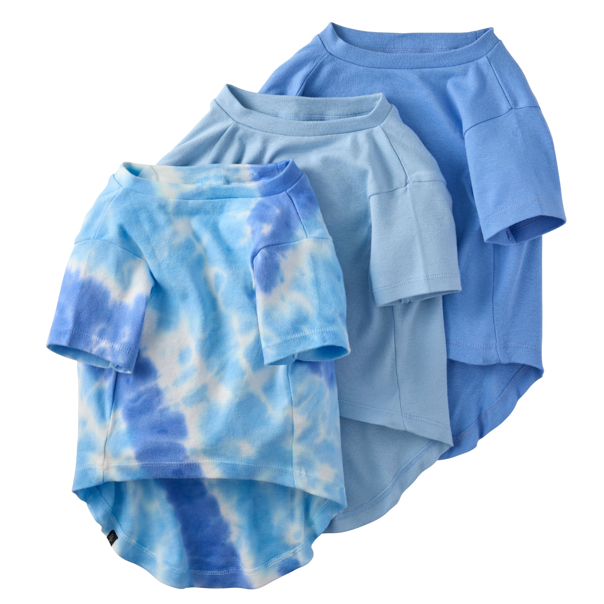 Toby II 3-pack t-shirt lay out in blue tie dye