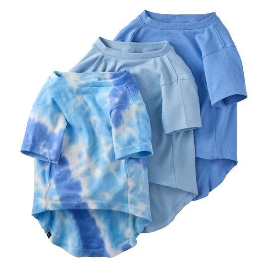 Toby II 3-pack t-shirt lay out in blue tie dye