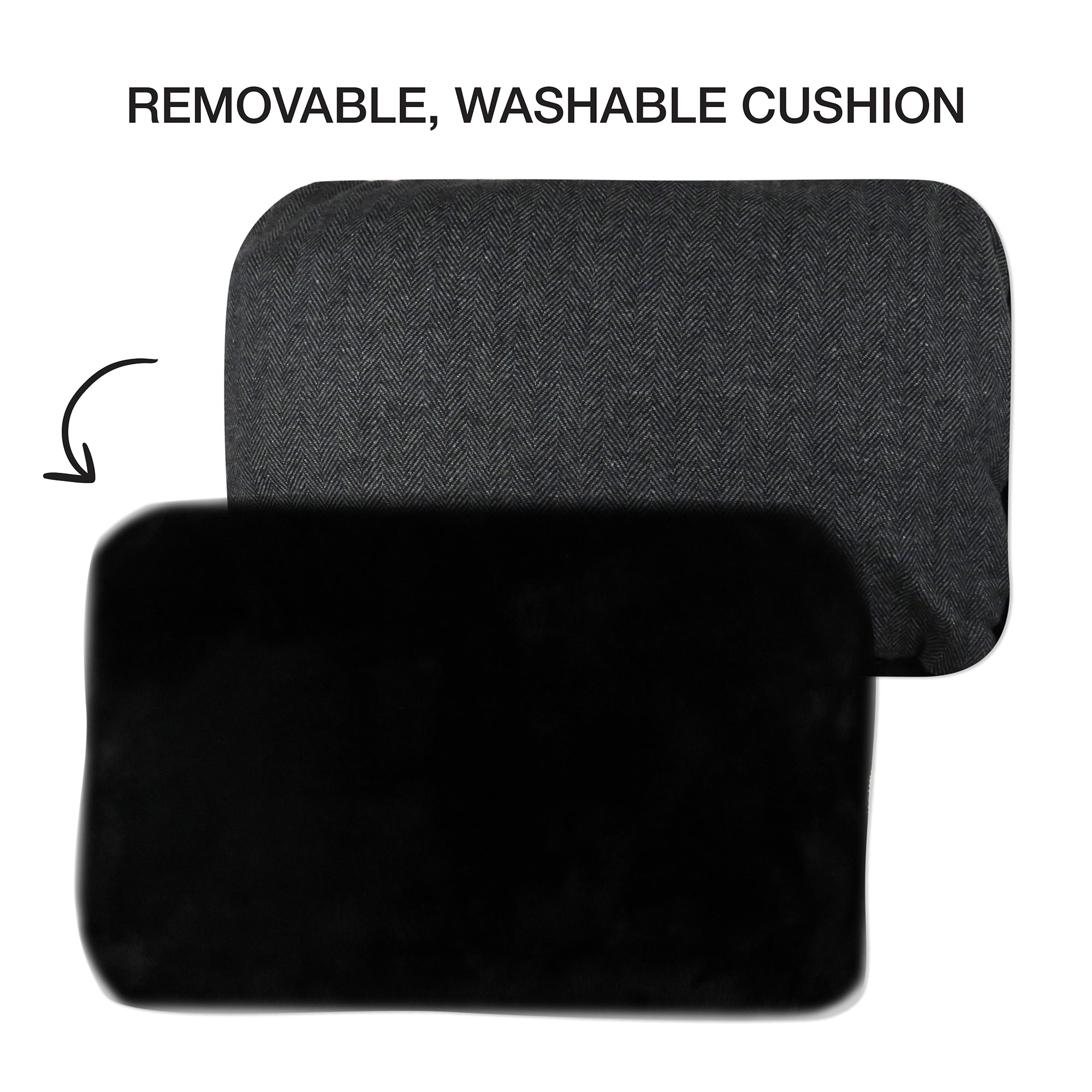Display of removable, washable bed cushion. 