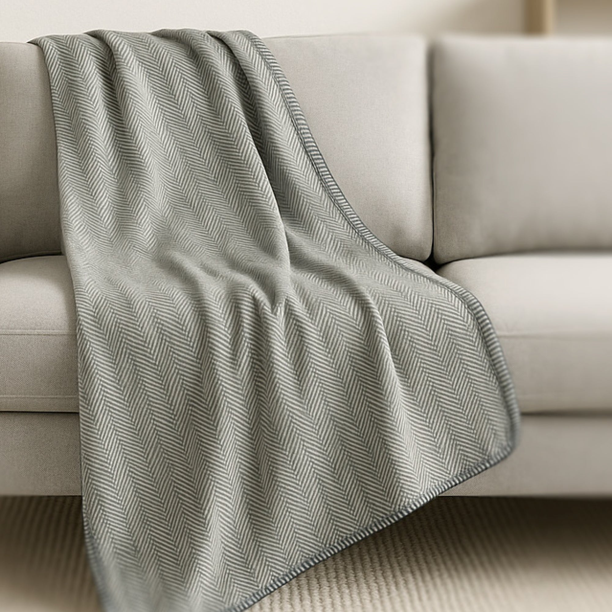 PRESTON II - THE POLAR FLEECE THROW, DOVE GRAY HERRINGBONE