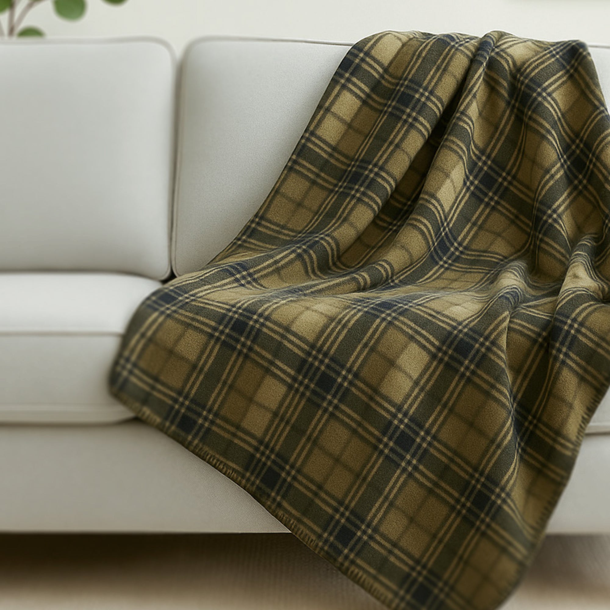 PRESTON II - THE POLAR FLEECE THROW, OLIVE CHESTERFIELD PLAID
