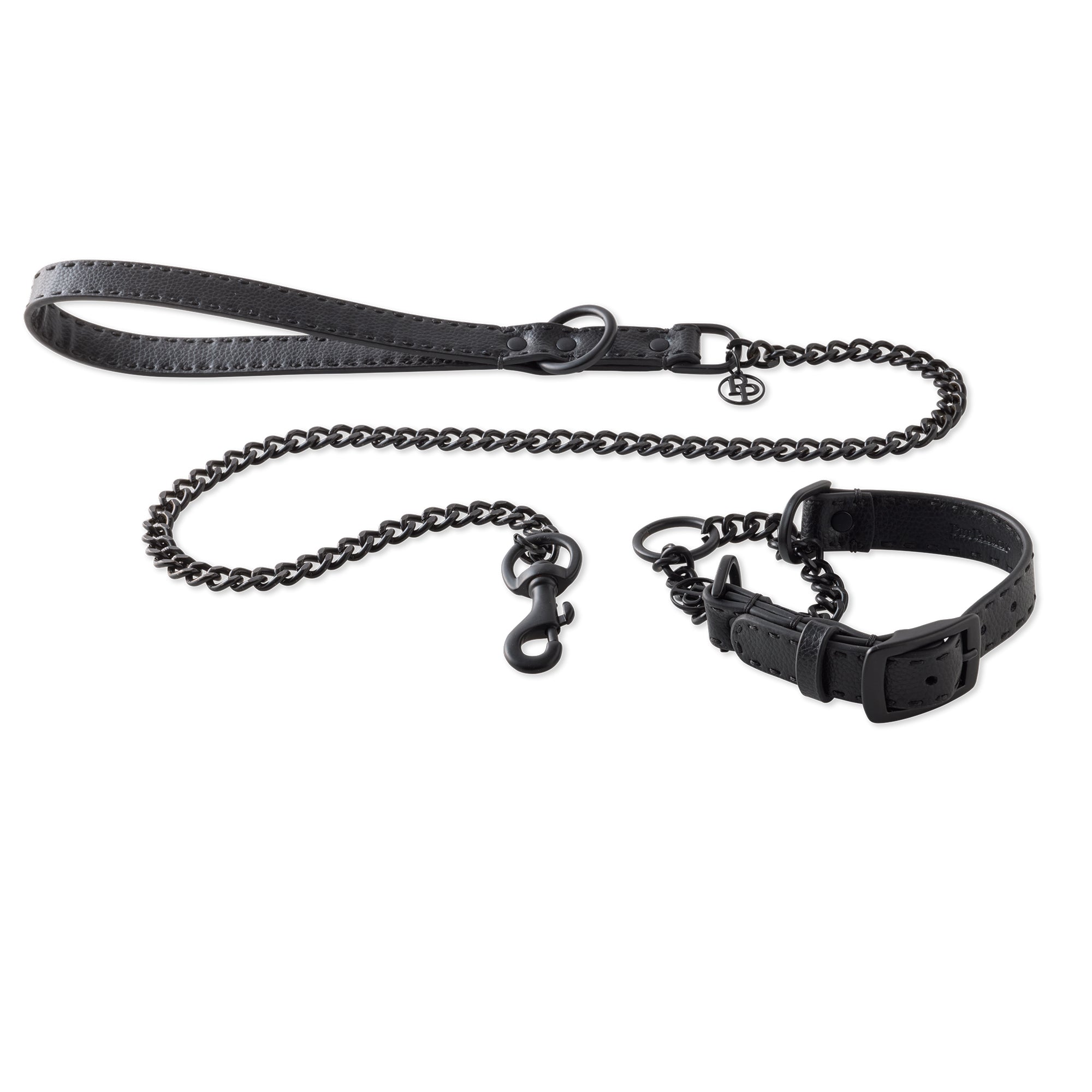REIN SUPREME Martingale & Leash Set in Black Beauty - Pet Passion vegan leather dog collar and leash set