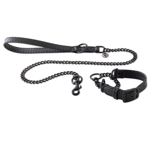 REIN SUPREME Martingale & Leash Set in Black Beauty - Pet Passion vegan leather dog collar and leash set
