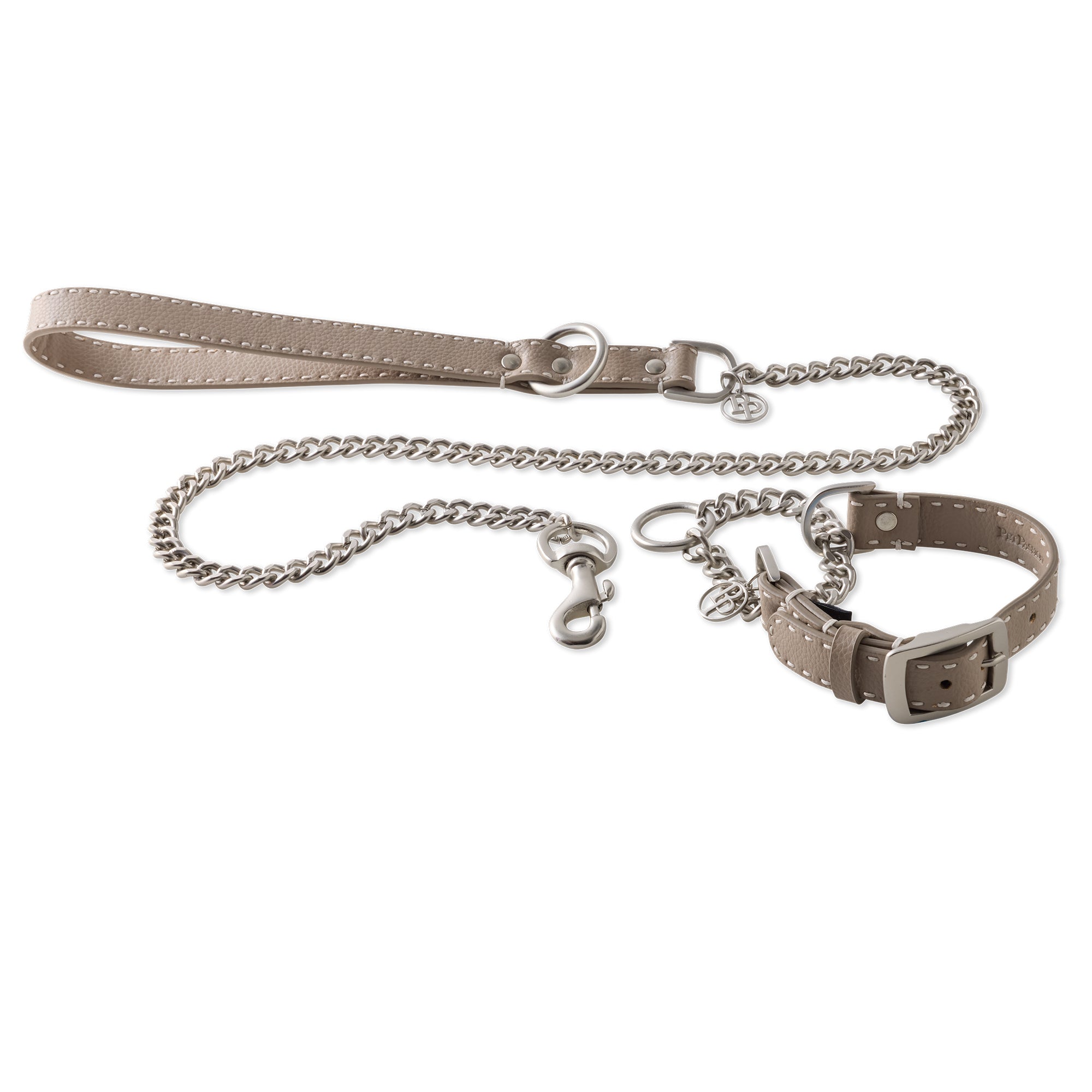 REIN SUPREME Martingale & Leash Set in Dappled Cashmere - Pet Passion vegan leather dog collar and leash set