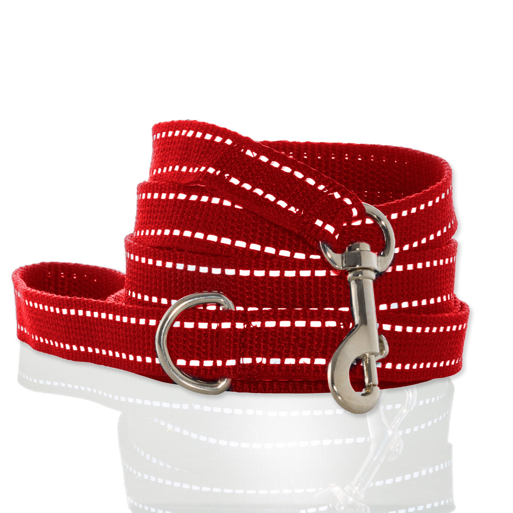 Pet Passion Max II hardy reflective dog leash and collar set in Red — durable nighttime walking gear with reflective stripes
