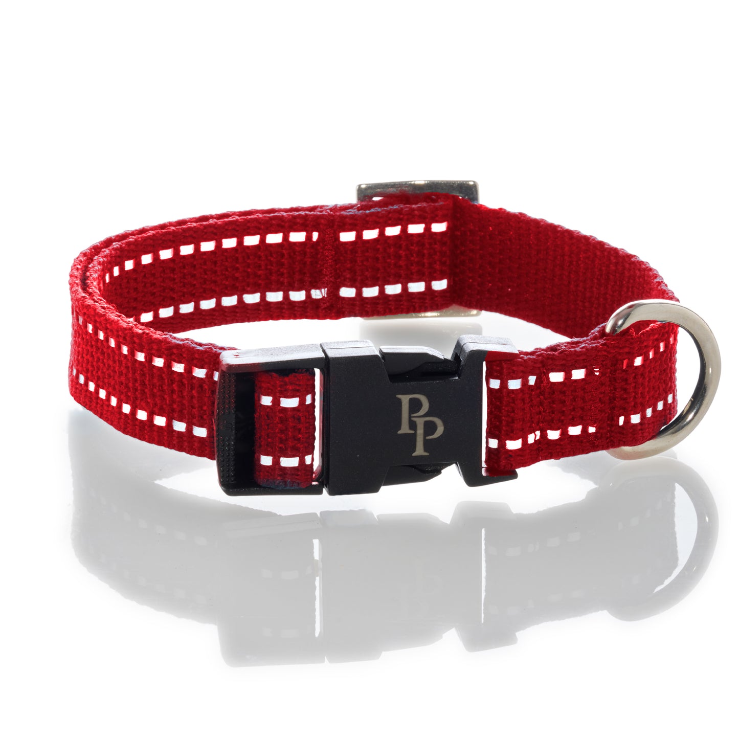 Pet Passion Max II hardy reflective dog leash and collar set in Red — durable nighttime walking gear with reflective stripes