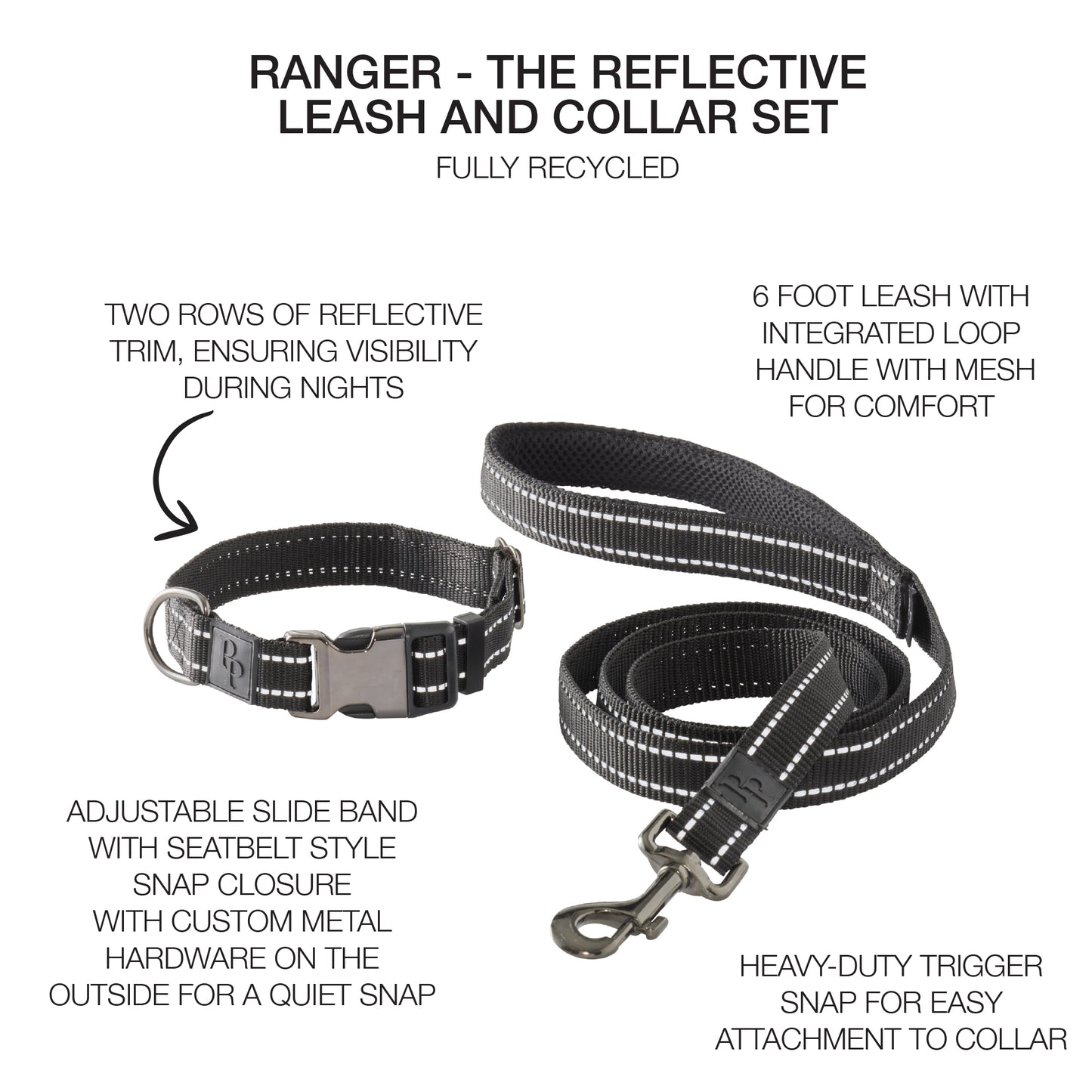 RANGER – THE PREMIUM HEAVY DUTY REFLECTIVE LEASH & COLLAR, 2-PACK GIFT SET