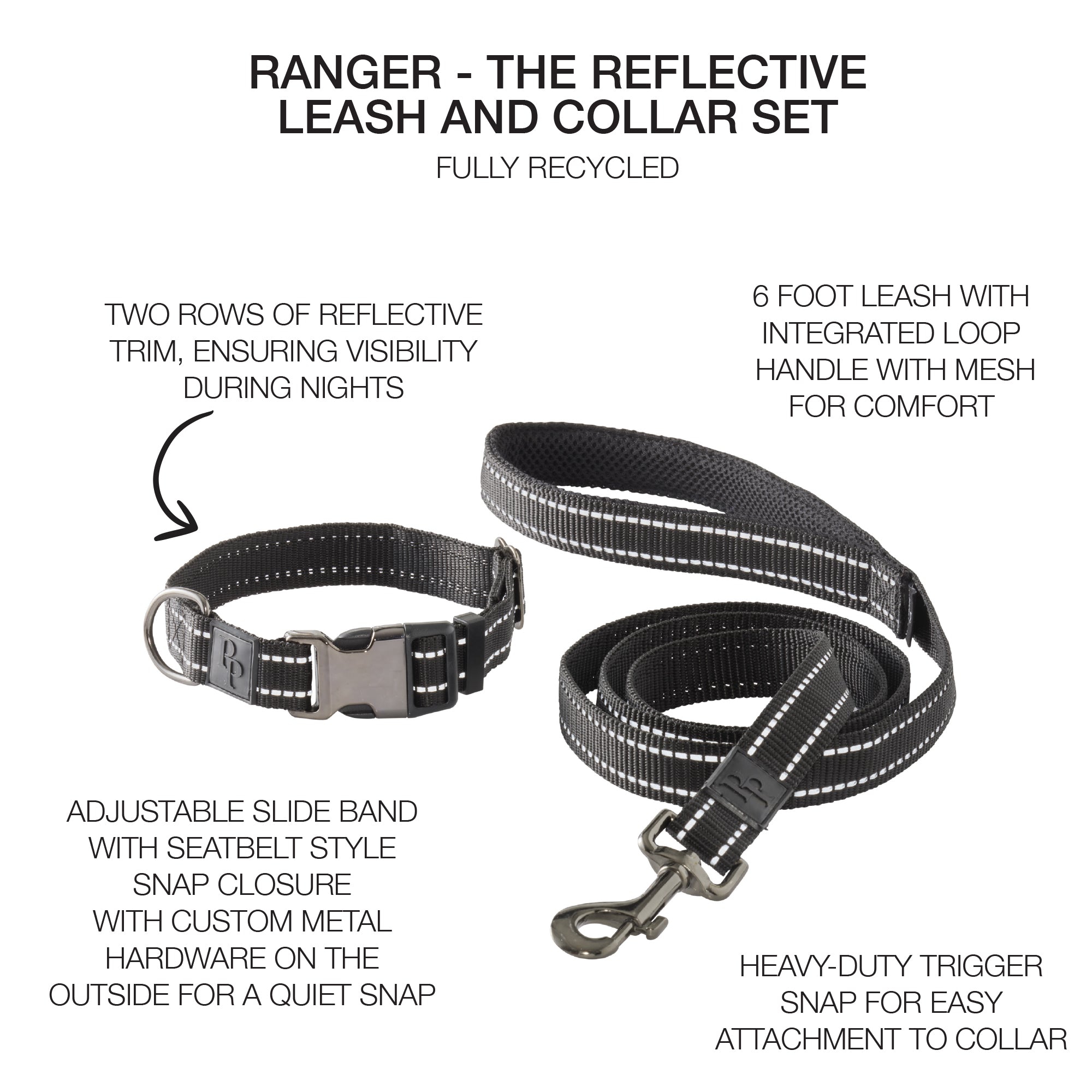 RANGER – THE PREMIUM HEAVY DUTY REFLECTIVE LEASH & COLLAR, 2-PACK GIFT SET