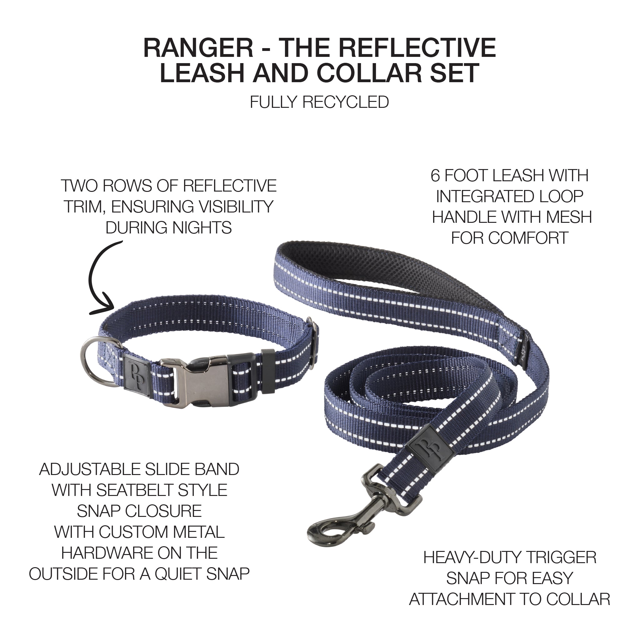 RANGER – THE PREMIUM HEAVY DUTY REFLECTIVE LEASH & COLLAR, 2-PACK GIFT SET