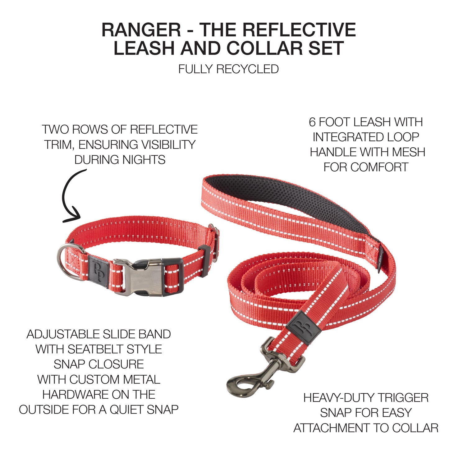 RANGER – THE PREMIUM HEAVY DUTY REFLECTIVE LEASH & COLLAR, 2-PACK GIFT SET
