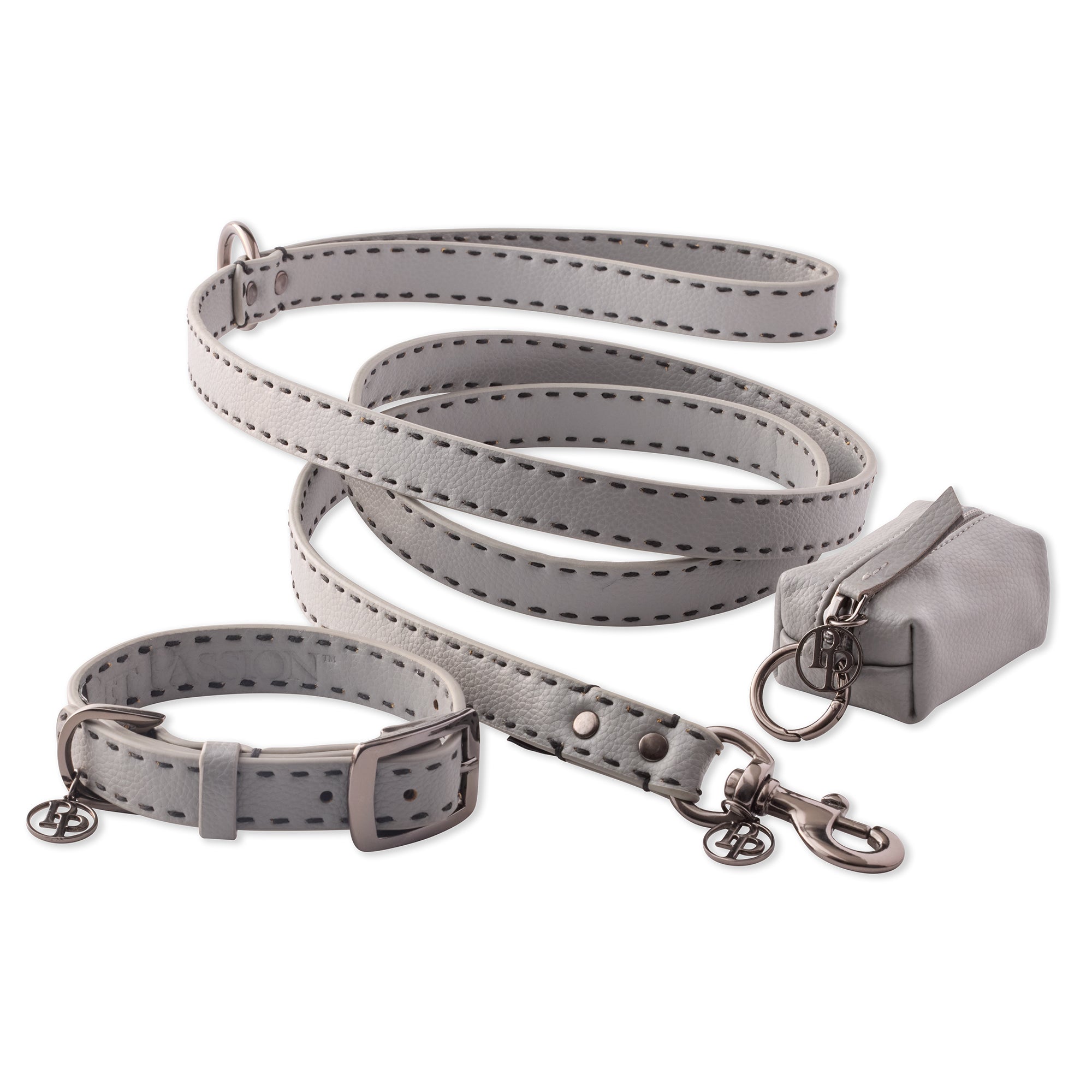 LET IT REIN - COLLAR, LEASH & CADDY SET - GRAY