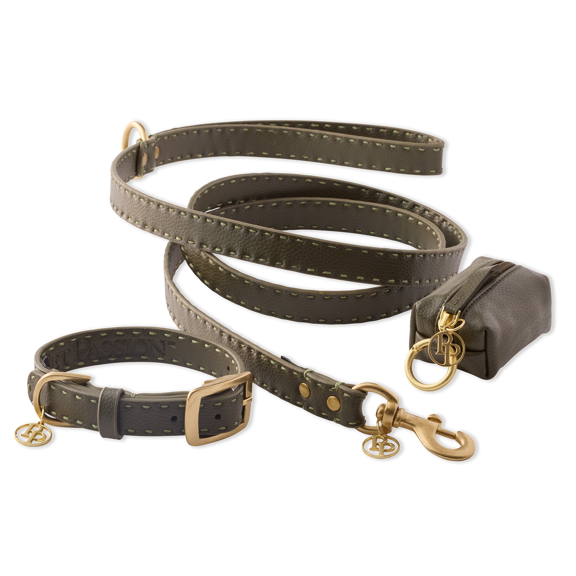 LET IT REIN - COLLAR, LEASH & CADDY SET - SCOTTISH OLIVE