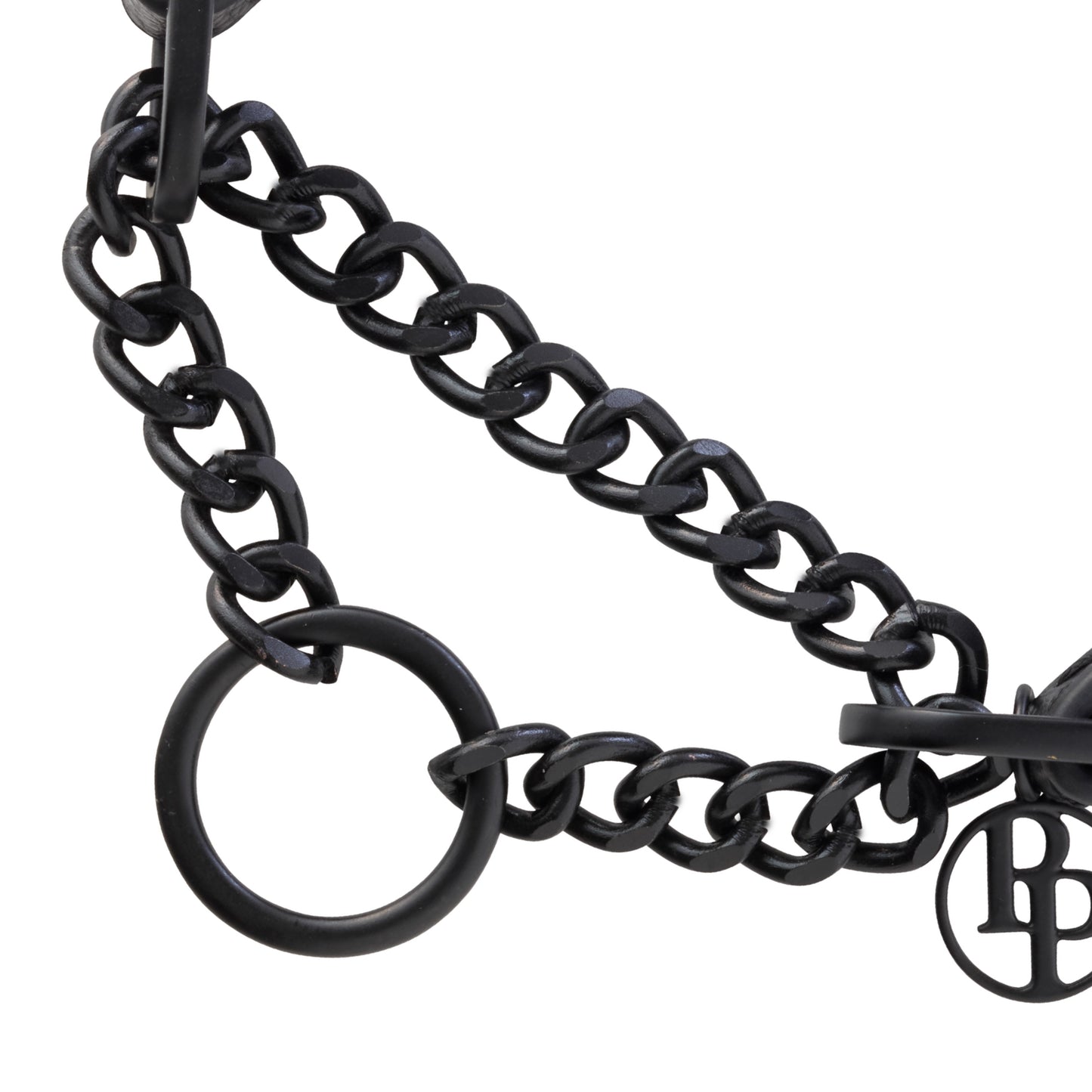 Close-up of martingale chain link collar mechanism. 