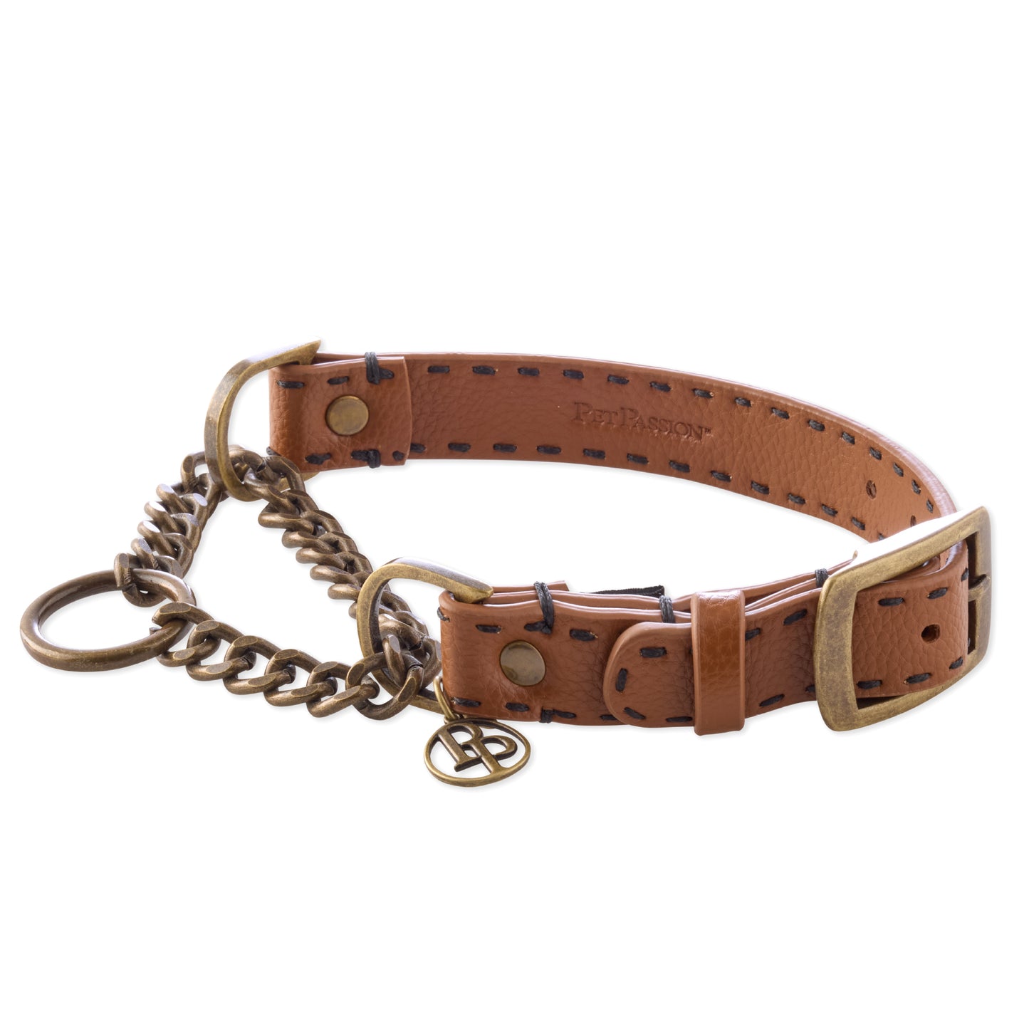 Vegan Rein Leather Martingale Collar in Chestnut Hunter on a white background
