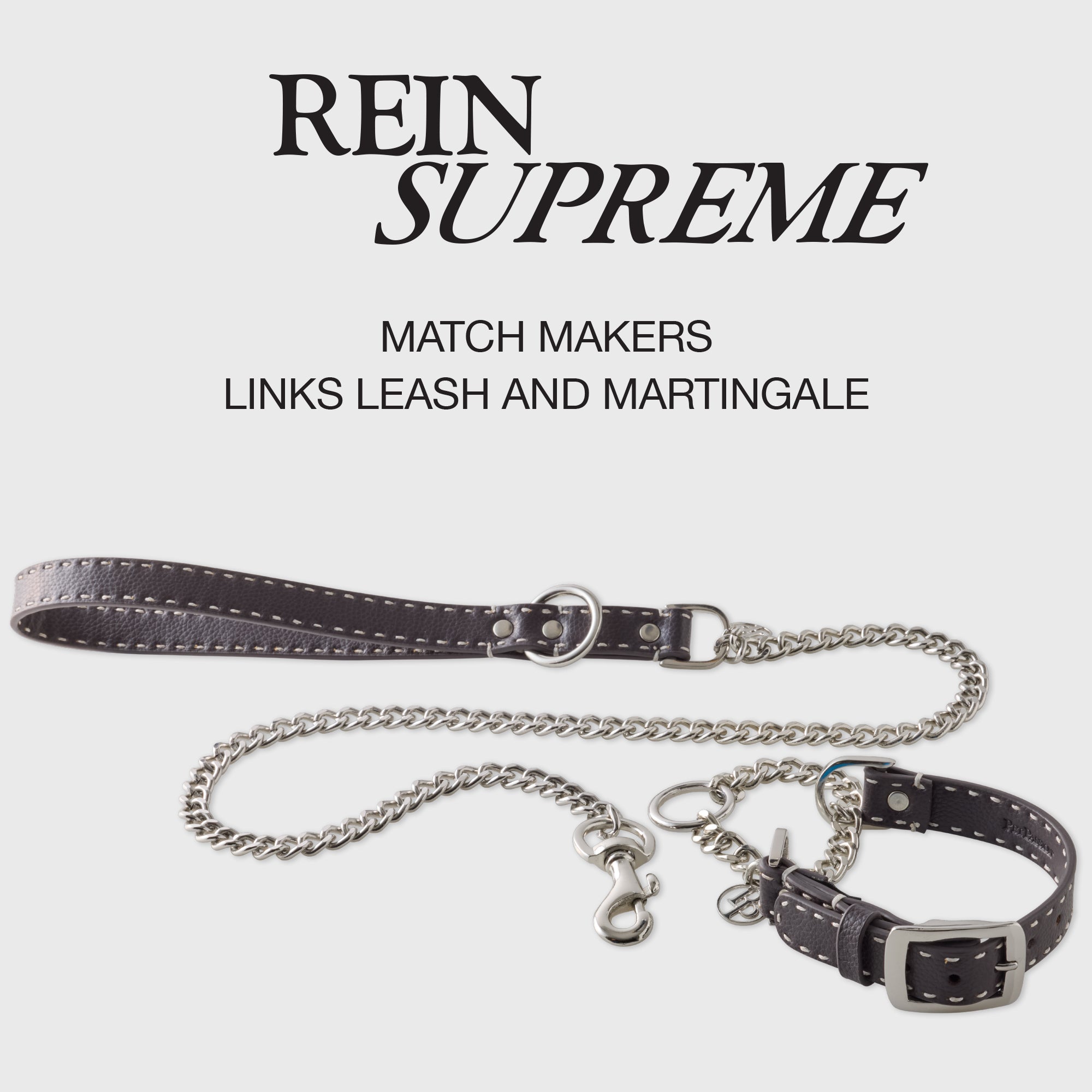 Rein Supreme product page with Link Leash and Martingale layout in Gray