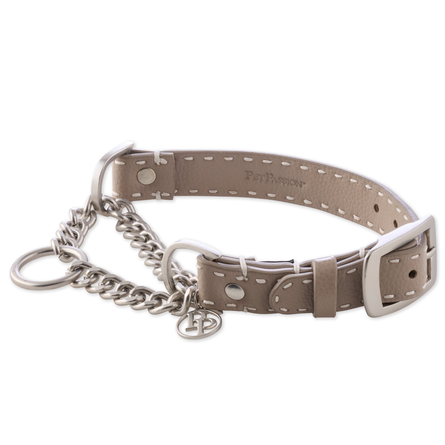 Vegan Rein Leather Martingale Collar in Dappled Cashmere on a white background