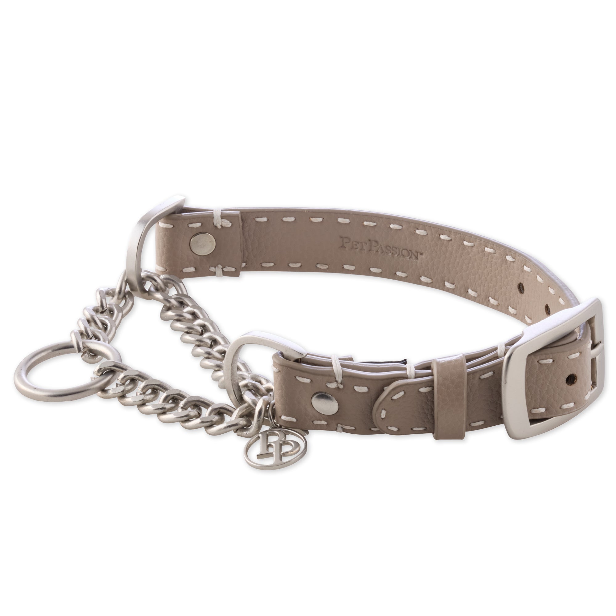 Vegan Rein Leather Martingale Collar in Dappled Cashmere on a white background
