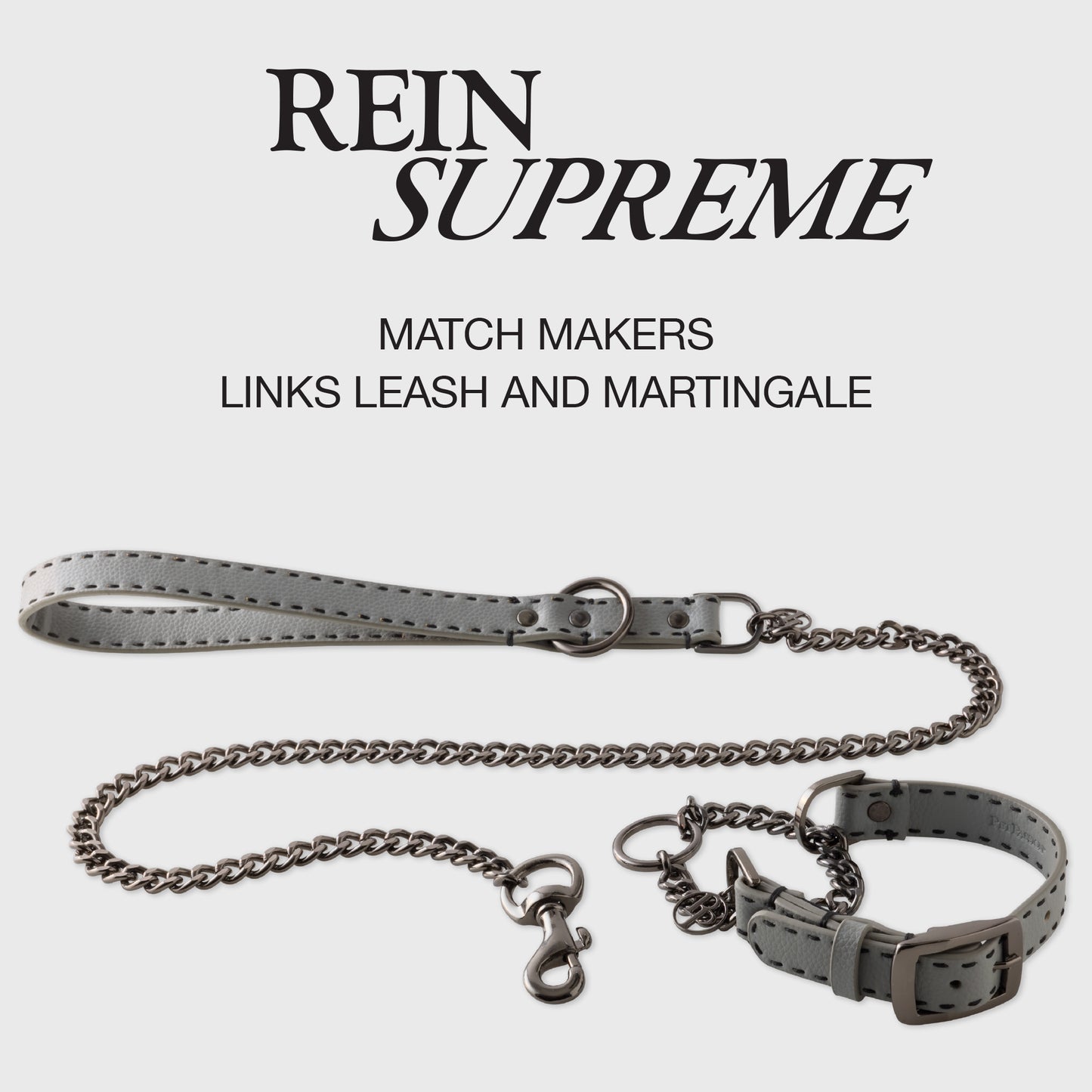 Rein Supreme product page with Link Leash and Martingale layout in Gray
