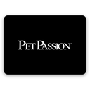 Black gift card with 'Pet Passion' logo on a white background