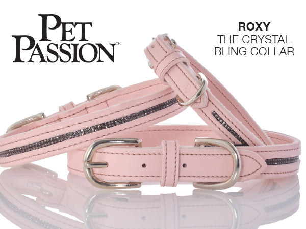 Pink pet collar with crystal bling from Pet Passion on a white background