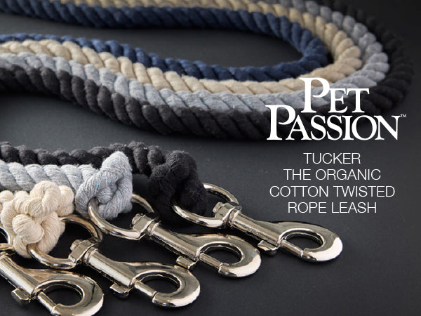 Pet Passion Tucker organic cotton twisted rope leash on a dark background